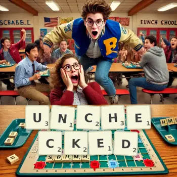Creative illustration for a Scrabble game with the word UNCHECKED spelled out in tiles on the board.