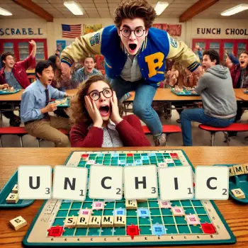 Creative illustration for a Scrabble game with the word UNCHIC spelled out in tiles on the board.