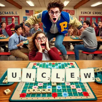 Creative illustration for a Scrabble game with the word UNCLEW spelled out in tiles on the board.