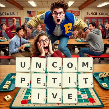 Creative illustration for a Scrabble game with the word UNCOMPETITIVE spelled out in tiles on the board.