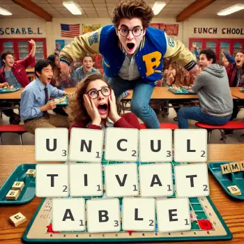 Creative illustration for a Scrabble game with the word UNCULTIVATABLE spelled out in tiles on the board.