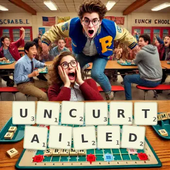 Creative illustration for a Scrabble game with the word UNCURTAILED spelled out in tiles on the board.