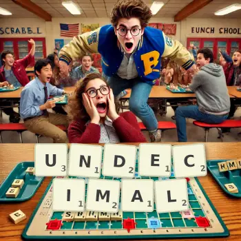 Creative illustration for a Scrabble game with the word UNDECIMAL spelled out in tiles on the board.