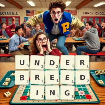 Creative illustration for a Scrabble game with the word UNDERBREEDING spelled out in tiles on the board.
