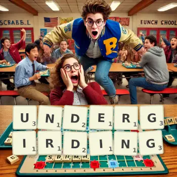 Creative illustration for a Scrabble game with the word UNDERGIRDING spelled out in tiles on the board.