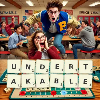 Creative illustration for a Scrabble game with the word UNDERTAKABLE spelled out in tiles on the board.