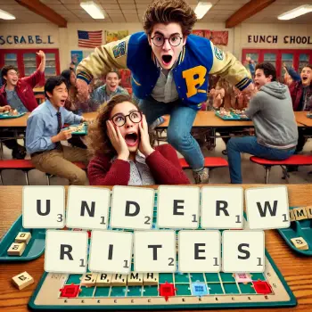 Creative illustration for a Scrabble game with the word UNDERWRITES spelled out in tiles on the board.