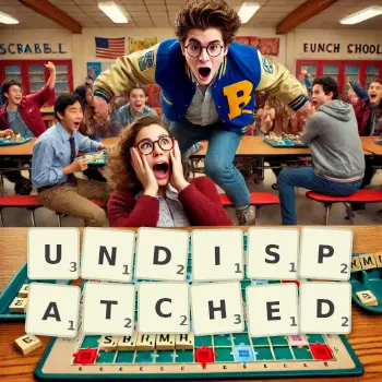 Creative illustration for a Scrabble game with the word UNDISPATCHED spelled out in tiles on the board.