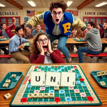 Creative illustration for a Scrabble game with the word UNI spelled out in tiles on the board.