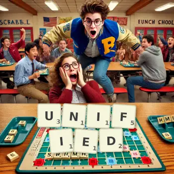 Creative illustration for a Scrabble game with the word UNIFIED spelled out in tiles on the board.