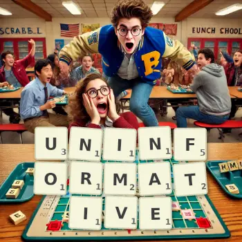 Creative illustration for a Scrabble game with the word UNINFORMATIVE spelled out in tiles on the board.