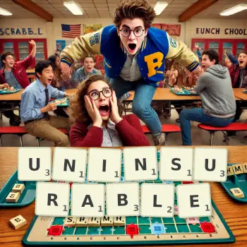 Creative illustration for a Scrabble game with the word UNINSURABLE spelled out in tiles on the board.