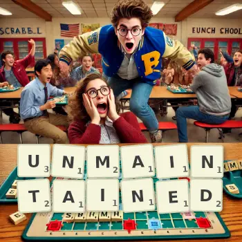 Creative illustration for a Scrabble game with the word UNMAINTAINED spelled out in tiles on the board.