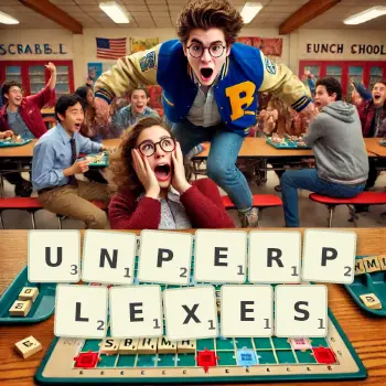 Creative illustration for a Scrabble game with the word UNPERPLEXES spelled out in tiles on the board.
