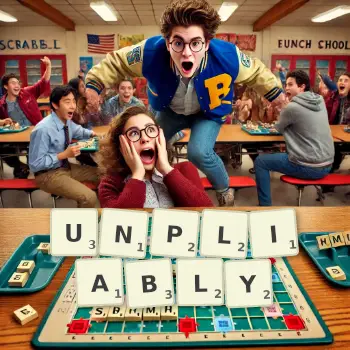 Creative illustration for a Scrabble game with the word UNPLIABLY spelled out in tiles on the board.