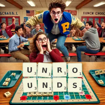 Creative illustration for a Scrabble game with the word UNROUNDS spelled out in tiles on the board.