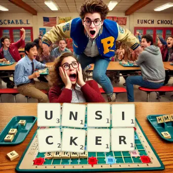 Creative illustration for a Scrabble game with the word UNSICKER spelled out in tiles on the board.