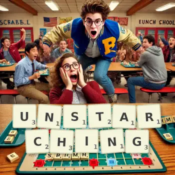 Creative illustration for a Scrabble game with the word UNSTARCHING spelled out in tiles on the board.