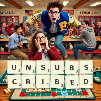 Creative illustration for a Scrabble game with the word UNSUBSCRIBED spelled out in tiles on the board.