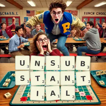 Creative illustration for a Scrabble game with the word UNSUBSTANTIAL spelled out in tiles on the board.