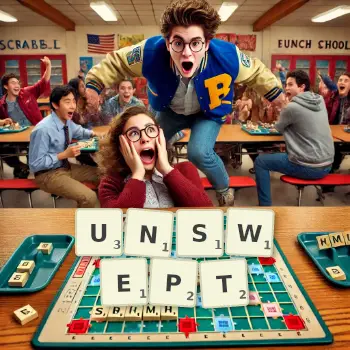 Creative illustration for a Scrabble game with the word UNSWEPT spelled out in tiles on the board.