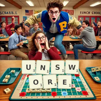 Creative illustration for a Scrabble game with the word UNSWORE spelled out in tiles on the board.