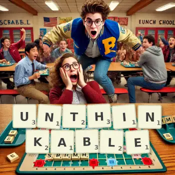 Creative illustration for a Scrabble game with the word UNTHINKABLE spelled out in tiles on the board.