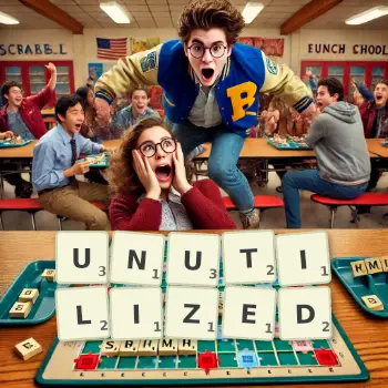 Creative illustration for a Scrabble game with the word UNUTILIZED spelled out in tiles on the board.