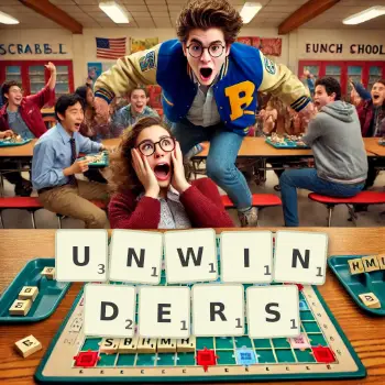 Creative illustration for a Scrabble game with the word UNWINDERS spelled out in tiles on the board.