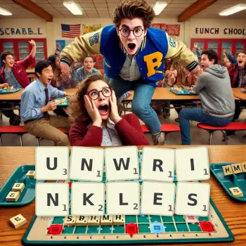 Creative illustration for a Scrabble game with the word UNWRINKLES spelled out in tiles on the board.