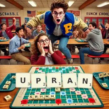 Creative illustration for a Scrabble game with the word UPRAN spelled out in tiles on the board.
