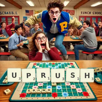 Creative illustration for a Scrabble game with the word UPRUSH spelled out in tiles on the board.