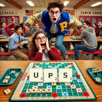 Creative illustration for a Scrabble game with the word UPS spelled out in tiles on the board.