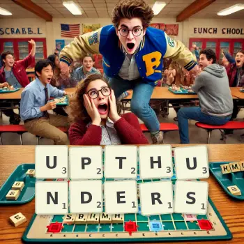 Creative illustration for a Scrabble game with the word UPTHUNDERS spelled out in tiles on the board.