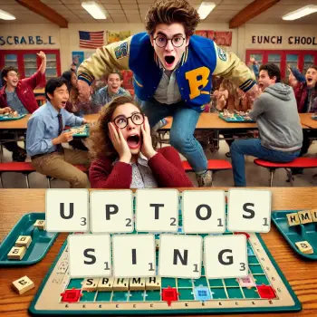 Creative illustration for a Scrabble game with the word UPTOSSING spelled out in tiles on the board.