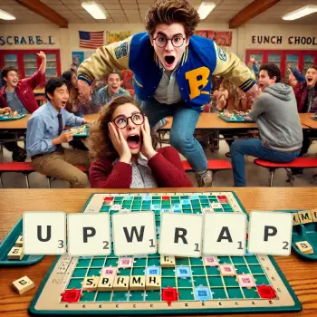 Creative illustration for a Scrabble game with the word UPWRAP spelled out in tiles on the board.