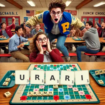 Creative illustration for a Scrabble game with the word URARI spelled out in tiles on the board.