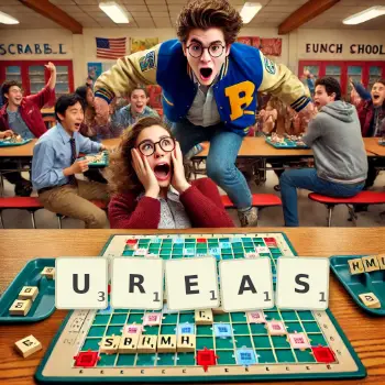 Creative illustration for a Scrabble game with the word UREAS spelled out in tiles on the board.