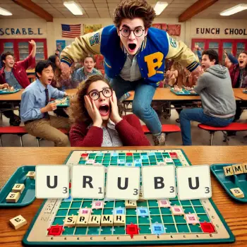 Creative illustration for a Scrabble game with the word URUBU spelled out in tiles on the board.