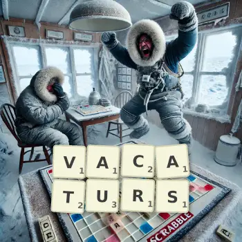 Creative illustration for a Scrabble game with the word VACATURS spelled out in tiles on the board.