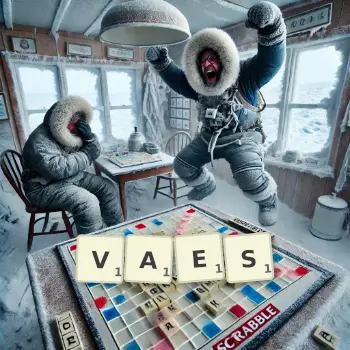 Creative illustration for a Scrabble game with the word VAES spelled out in tiles on the board.