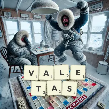 Creative illustration for a Scrabble game with the word VALETAS spelled out in tiles on the board.
