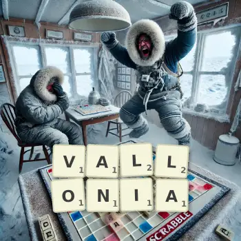 Creative illustration for a Scrabble game with the word VALLONIA spelled out in tiles on the board.