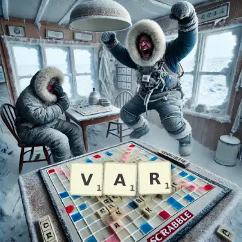 Creative illustration for a Scrabble game with the word VAR spelled out in tiles on the board.