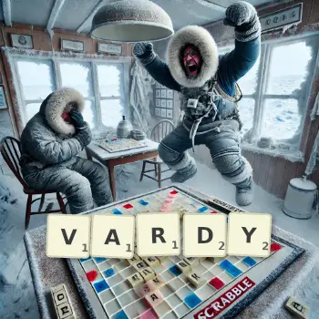 Creative illustration for a Scrabble game with the word VARDY spelled out in tiles on the board.
