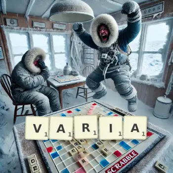 Creative illustration for a Scrabble game with the word VARIA spelled out in tiles on the board.