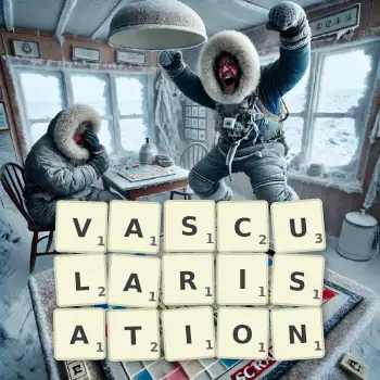 Creative illustration for a Scrabble game with the word VASCULARISATION spelled out in tiles on the board.