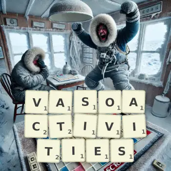 Creative illustration for a Scrabble game with the word VASOACTIVITIES spelled out in tiles on the board.