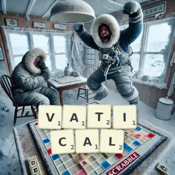 Creative illustration for a Scrabble game with the word VATICAL spelled out in tiles on the board.