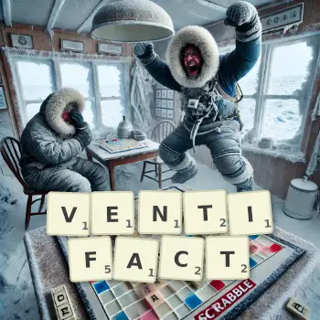 Creative illustration for a Scrabble game with the word VENTIFACT spelled out in tiles on the board.